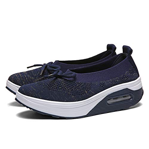 Emimarol Womens Walking Tennis Shoes Slip On Light Weight Mesh Platform Air Sneakers Dark Blue