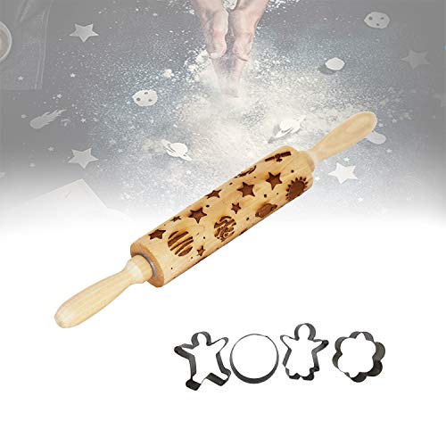 Embossed Rolling Pins with Design Christmas 3d Rolling Pin Wooden Decorative Rolling Pins for