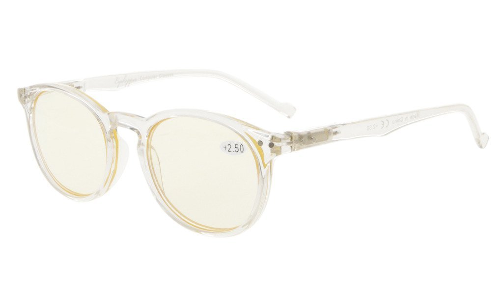 Eyekepper Retro Oval Round Computer Readers Spring-Hinges Reading Glasses Clear Frame (Yellow Lens, +0.50) — image 1
