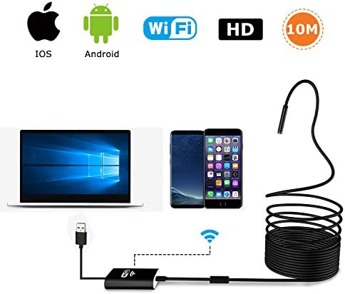 WiFi Endoscope,Paragala Wireless Borescope Waterproof 2.0 Mega Pixels HD Inspection Snake Camera With 8 Adjustable Led Light for IOS Android iPhone Samsung iPad Mac PC Laptop (10M)
