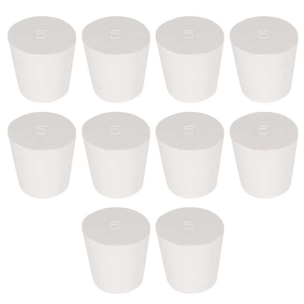 Labasics 10PK 5# Solid Rubber Stoppers - Size: 22mm Bottle, 29mm Top, 28mm Length - White Tapered Lab Seal Rubber Stoppers