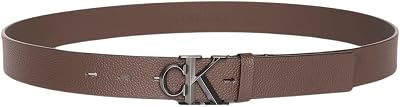 Uomo Cintura Buckle 3,2 cm con Fibbia con Monogramma, Marrone (Ck Dark Brown), 75 cm