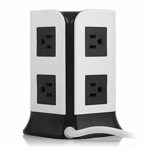 SAFEMORE Smart Power Plug Surge Protector Power Strip 8-Outlet 4-USB Desktop Charging Station Multiple Outlets With 6.5ft/2M Long Power Cord 110V Outlet Tower (White+Black)