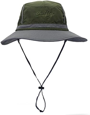 Foldable Wide Brim Outdoor Sun Cap - Summer UV Protection Caps with Adjustable Strap - Camping Fishing Camouflage Mesh Boonie Hat for Women Men (Green Grey)