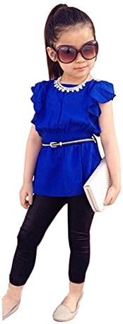 Rorychen Girls 3PCS Clothes Set:Lotus Leaf Shirt+Leather Pants+Waistband(0-5T)