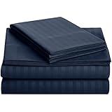 AmazonBasics Deluxe Microfiber Striped Sheet Set, Navy Blue, TwinXL