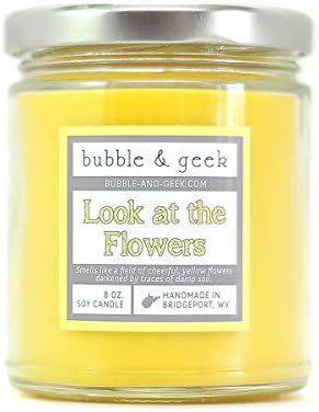 Bubble and Geek "Look at the Flowers" Scented Soy Candle, 8 oz Jar, Handmade in the USA