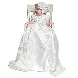 Stunning Baby Lace Satin Christening Dress Baptism Gowns with Bonnet 3-24M (6M)