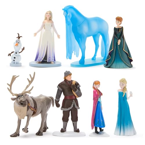 Disney Store Official Frozen Figure Set – 8 Fully Sculpted Disney Figures Including Anna, Elsa, Olaf, Kristoff & More in Double-Tiered Box with Scenic Backgrounds