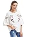 Floerns Women's Floral Embroidery Loose Blouse Bell Sleeve Top White L
