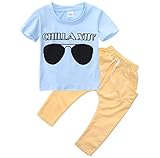 Baby Boys Short Sleeve Sunglasses Print T-shirt and Elastic Pants Outfit
