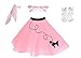 Hip Hop 50's Shop 1950s Girls 4 Piece Poodle Skirt Costume Outfit for Kids with Accessories (glasses, socks, scarf) (Child Medium Light Pink)