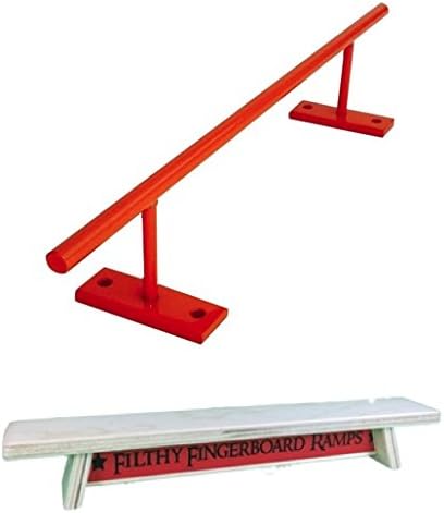 Straight Steel Orange Fingerboard Rail Slide and Wood Bench Combo