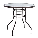 LUCKUP 32" Patio Outdoor Dining Table Tempered Glass Top Umbrella Stand Round Table, Chocolate