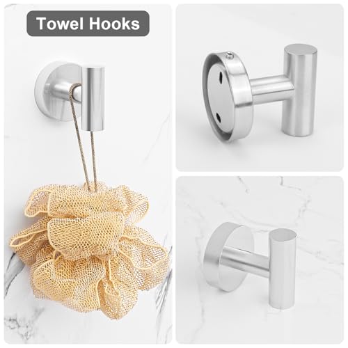 sunzone Bathroom Accessories Set, 5 Pieces Towel Bar, 60 cm Towel Bar, Towel Ring, Bathrobe Towel Hook, Toilet Paper Holder, 304 Stainless Steel, Silver