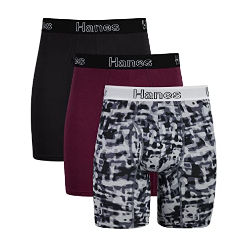 Hanes Boxer da Uomo Comfort Flex Fit, Confezione da 3, Nero/Cranberry Concrete - Confezione da 3, X-Large