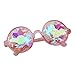 YOOSKE Kaleidoscope Glasses Round Sunglasses for Women Men Rainbow Prism Sun Glasses Mirrored Steampunk Goggles with Sunglasses Cloth Bag (Pink Frame)