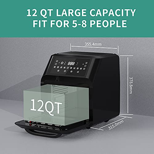 Besile Air Fryer Toaster Oven,Digital LCD Touch Screen,Rotisserie Oven,Deep Fryer,Dehydrator, Roaster, Warmer, Reheater, Pizza Oven,Cooking Accessories Included(12QT,1700W,Black)