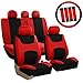 FH Group Stylish Full Set Car Set Covers Front Set and Rear Split Function with Steering Wheel Cover and Seat Belt Pads – Universal Fit for Cars Trucks & SUVs (Red/Black)