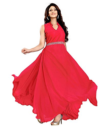 raj enterprise women's faux georgette dress material (red gown__free size)