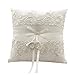 Amajoy Ivory Wedding Ring Pillow Ring Cushion with Lace Flower , 7.5inch Ring Bearer for Beach Wedding, Wedding Ceremony