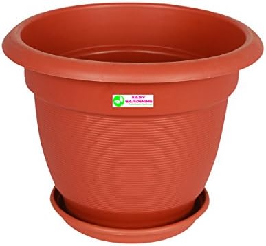Utiliko 16" Plastic Elegance Gardening Planters And Trays - Terracotta Color Pots (3)- Brown, 3 Pieces
