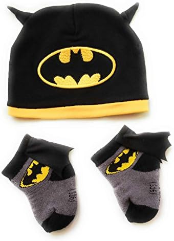 Batman Infant Baby Toddler Cape Socks and Beanie Hat Bundle 0-12 Months (2 Items)