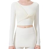 Harssidanzar Women's Backless Yoga Tops 2 in 1 Long Sleeve with Sports Bra for Gym Athletic CL313US