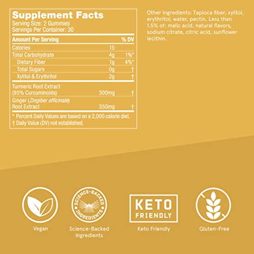 Bulletproof SugarFree Peach Ginger Turmeric Gummies, 60 Count, Keto