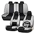 Zone Tech Set of Gray and Black Car Interior Covers - Universal Fit Cover Seat Covers + Slip On Steering Wheel Covers + 4 Comfy Seat Belt Covers Safety Protectors Set