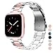 Wearlizer Stainless Steel Band Compatible for Fitbit Versa/Versa 2/Versa Lite Bands Women Men,Ultra-Thin Lightweight Replacement Band Strap Bracelet Compatible for Fitbit Versa (RoseGold+Silver)