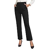 ZXIHZF Women's Classic Stretchy Pull On High Rise Pants Straight Leg Slacks