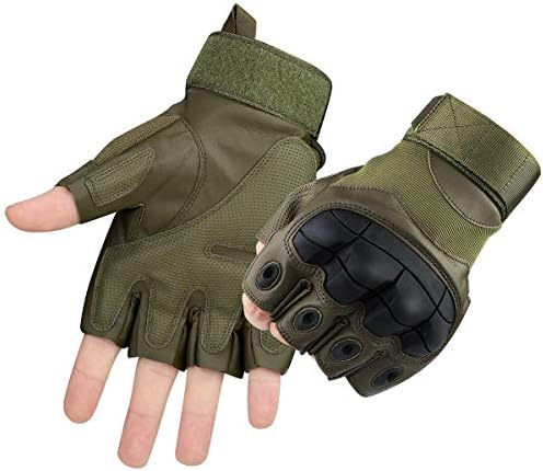 Nioslier Outdoor Joint Protection Gloves, Half Finger Rubber Hard Knuckle Gloves Fit for Outdoors Exercise Climbing Racing Hiking Camping Cycling Motorcycle (Army Green, L)