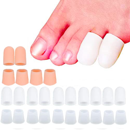 Footsihome Gel Toe Protectors, Little Toe Sleeves,(12 Pieces White+ 4 Pieces Nude) Pinky Gel Toe Caps for Corns Remover, Callus Cushion, Bunion Treatment