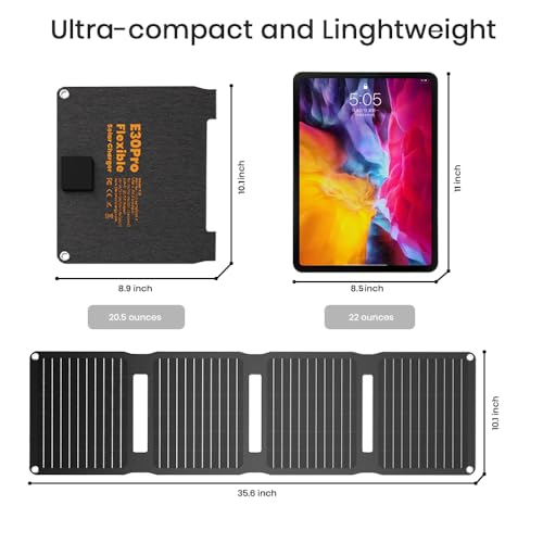 FlexSolar Portable Foldable Solar Panel 30W QC3.0 18W USB-A USB-C Waterproof IP67 Fast Charging for Mobiles, Tablets, Powerbank, Camera, Camping and Hiking Flashlight