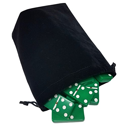 Domino Double Six 6 Green Tiles Jumbo Tournament Professional Size with Spinners in Black Elegant Velvet Bag
