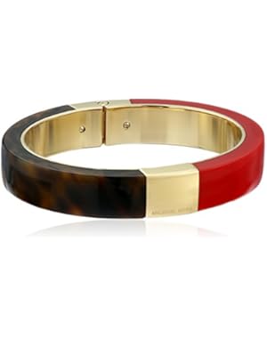 Color-Block Acetate Silver-Tone Hinged Bangle Bracelet