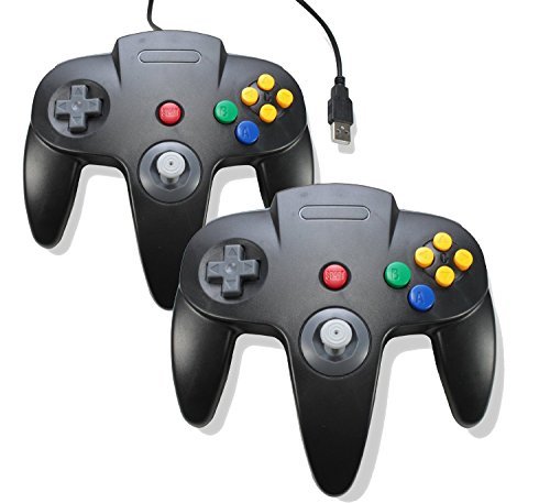 Bowink 2 pack Classic Retro N64 Bit USB Wired Controller for PC - Black+Black Bowink 2 pack Classic Retro N64 Bit USB Wired Controller for PC - Black+Black