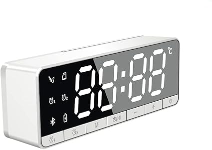 Amazon Co Jp 目覚まし時計付きbluetoothスピーカー ポータブルワイヤレスbluetoothスピーカー 目覚まし時計目覚まし 時計bluetoothスピーカー 音楽プレーヤー 鏡面反射デザイン ホーム キッチン