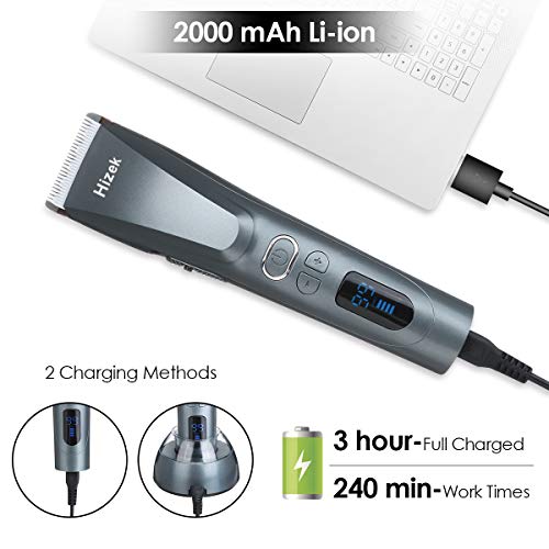 Hair Clippers for Men,Hizek Beard Trimmer Professional Haircut Kit,Cordless Hair Trimmer with 3 Adjustable Speeds,LED Display,USB Charging Stand and 6 Attachment Guide Combs,For Family Use