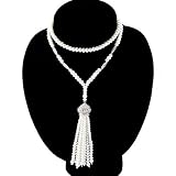 BABEYOND ART DECO 1920's Flapper Great Gatsby Inspired CROWN TASSEL Necklace of Imitation Pearls