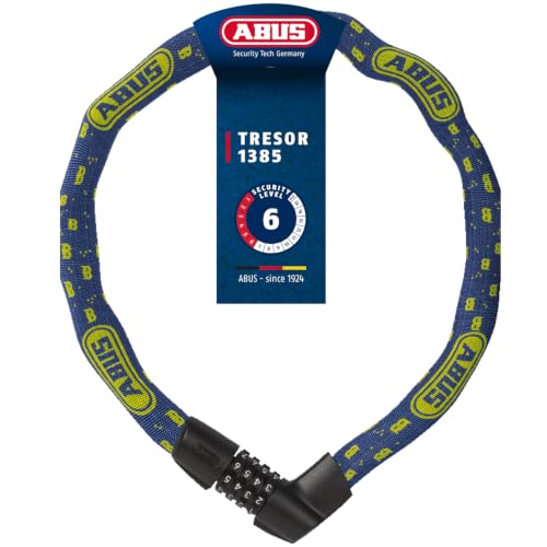 ABUS Kettenschloss Tresor 1385/75 Blue Mask – Zahlenschloss aus gehärtetem Stahl – 6 mm starke Vierkantkette – ABUS-Sicherheitslevel 6 – 75 cm – Blau
