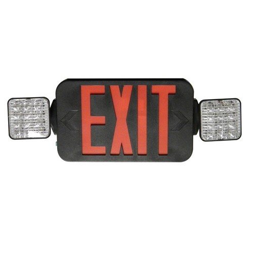 Morris Products Square Head LED Combo Exit Emergency Light - High Output, Remote Capable, Red LED Color, Black Housing - 76 Lumens, Energy Saving Lamps - Fully Automatic - Glare Free, Adjustable