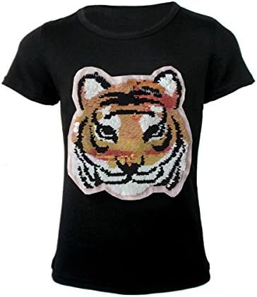 Girls Kids Sequin Tiger Face Brush Hands Changing Sequins Emoji Emoticon Top T-Shirt Age 3-14 Years