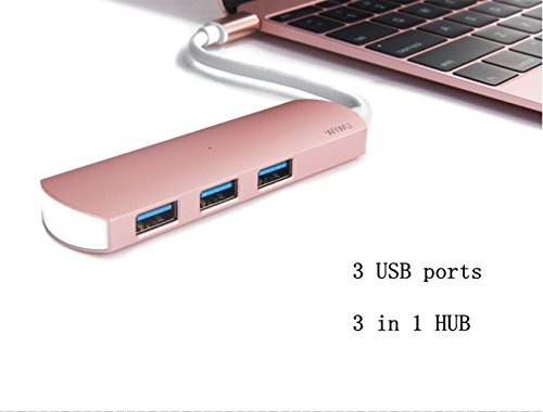 Type C USB Adapter,Dream Wings USB Type C Convertor Cable Type C 3 in 1 HUB with 3 USB 3.0 Ports for Apple New MacBook 12 inch/2016,2017 MacBook Pro 13 inch 15 inch (Rose Gold) - Thumbnail 3