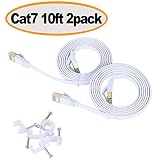 Cat 7 Ethernet Cable 10 ft Flat, 10GB Shielded Solid Patch Cord, Durable Fastest Internet RJ45 Short Wire for Modem, Router, LAN, Computer, PS4, Xbox, Gaming, hub, TV, ADSL, Adapter, Switch - 2 Pack