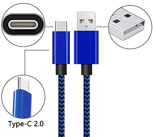 Type C Charger Cable 2Pack 10FT Extra Long Fast Charging,Nylon,Charge Cord for Samsung Galaxy Fold Note 10 9 8 S10e S10 S9 S8 Plus A10e A50 A20 LG Stylo 5 4 V50 V40 G8 G7 G6 Thinq Q7 Moto Z3 G7 Blue
