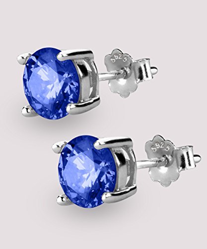 UHIBROS Sterling Silver Ear Stubs Birthstone Stud Earrings Round Cubic Zirconia Diamond September Earring