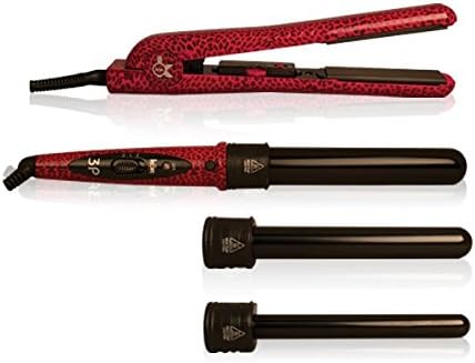 KOR Professional Styling Box Set Pink Cheetah 3P + Flat Iron / Hair Straightner Dual Voltage