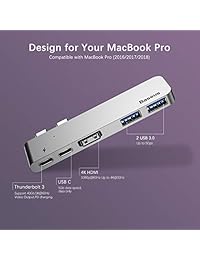 Baseus 2016 2017 2018   Adaptador de concentrador USB C para MacBook Pro (2016 2017 2018, compatible con puerto Thunderbolt 3 (40 Gbs), 5 K a 60 Hz, 4 K, puerto de carga PD, 2 puertos USB 3.0)